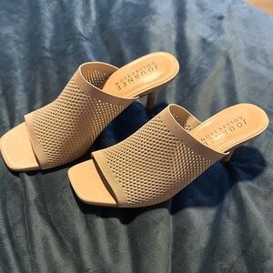 Journee Collection Beige Knit Open-Toe Mule Heels